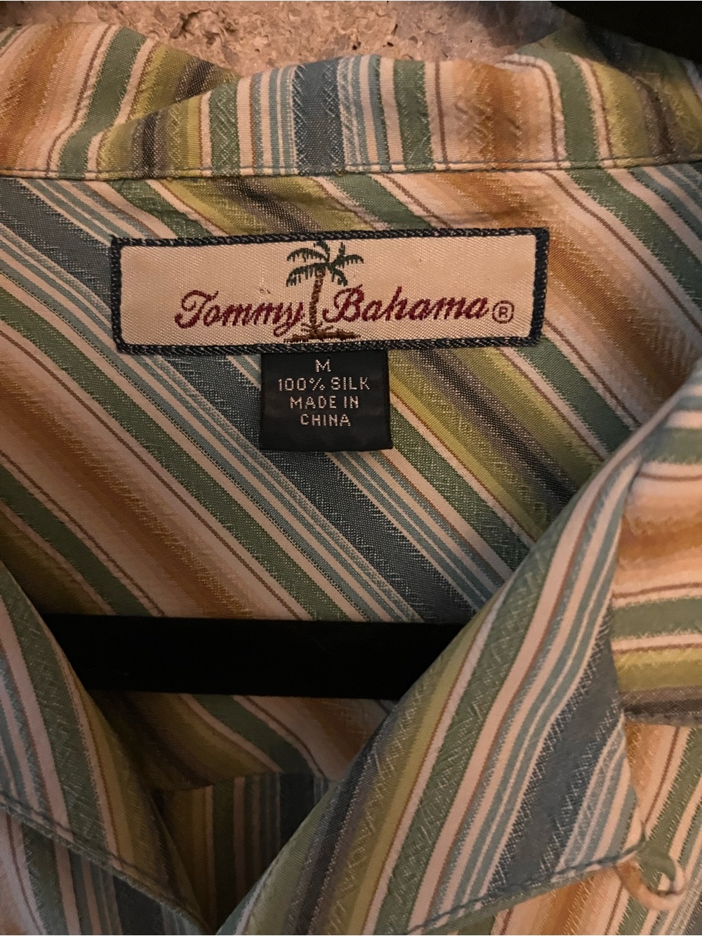 Tommy Bahama Silk Striped Button-Up Shirt in Green, Blue & Tan